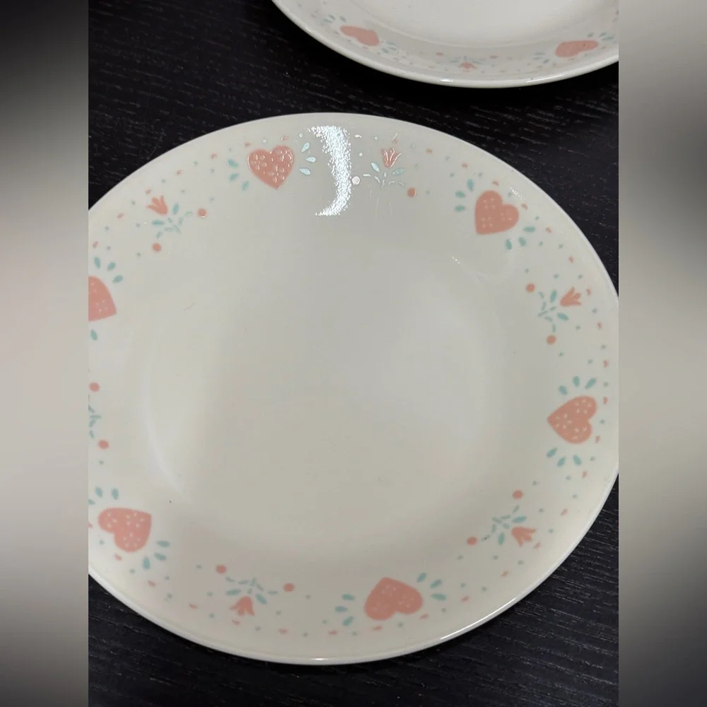 Corelle Forever Yours Pink and Blue Dinnerware Set with Heart Design set of 4